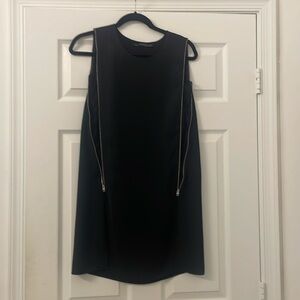 All Saints black shift dress with zipper detail and lace insets